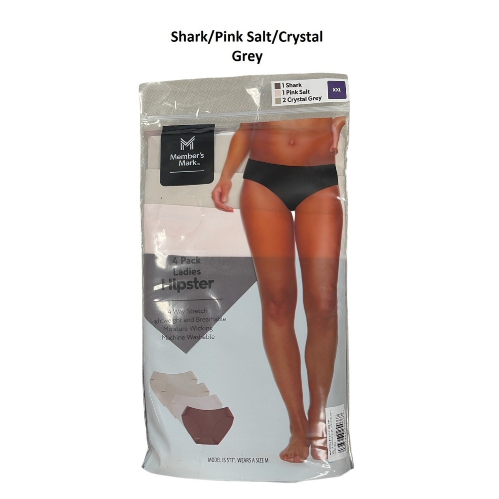 NWT Member's‎ Mark Ladies Stretch Wicking Hipster 4 Pack Tan/Grey Mix XXL